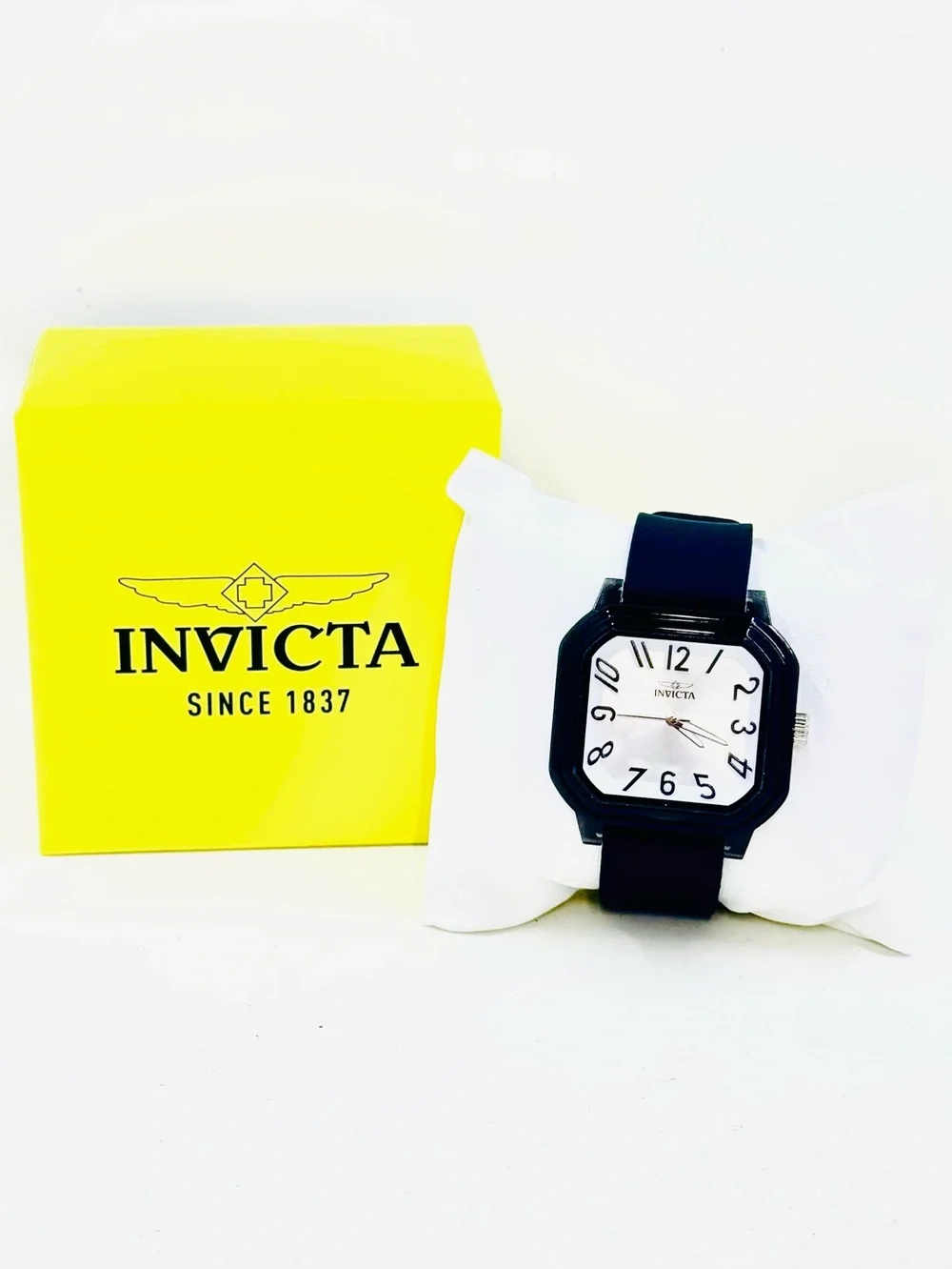 Invicta Celestial 70321 Women’s Black Silicone Strap Square White Face Watch NIB